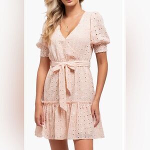 BLU PEPPER Belted Short Sleeve Eyelet Minidress SIZE SMALL dress